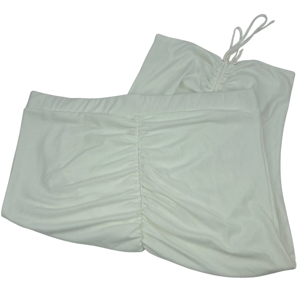Curvy Sense 3X Ruched Midi Skirt in White 2606-U